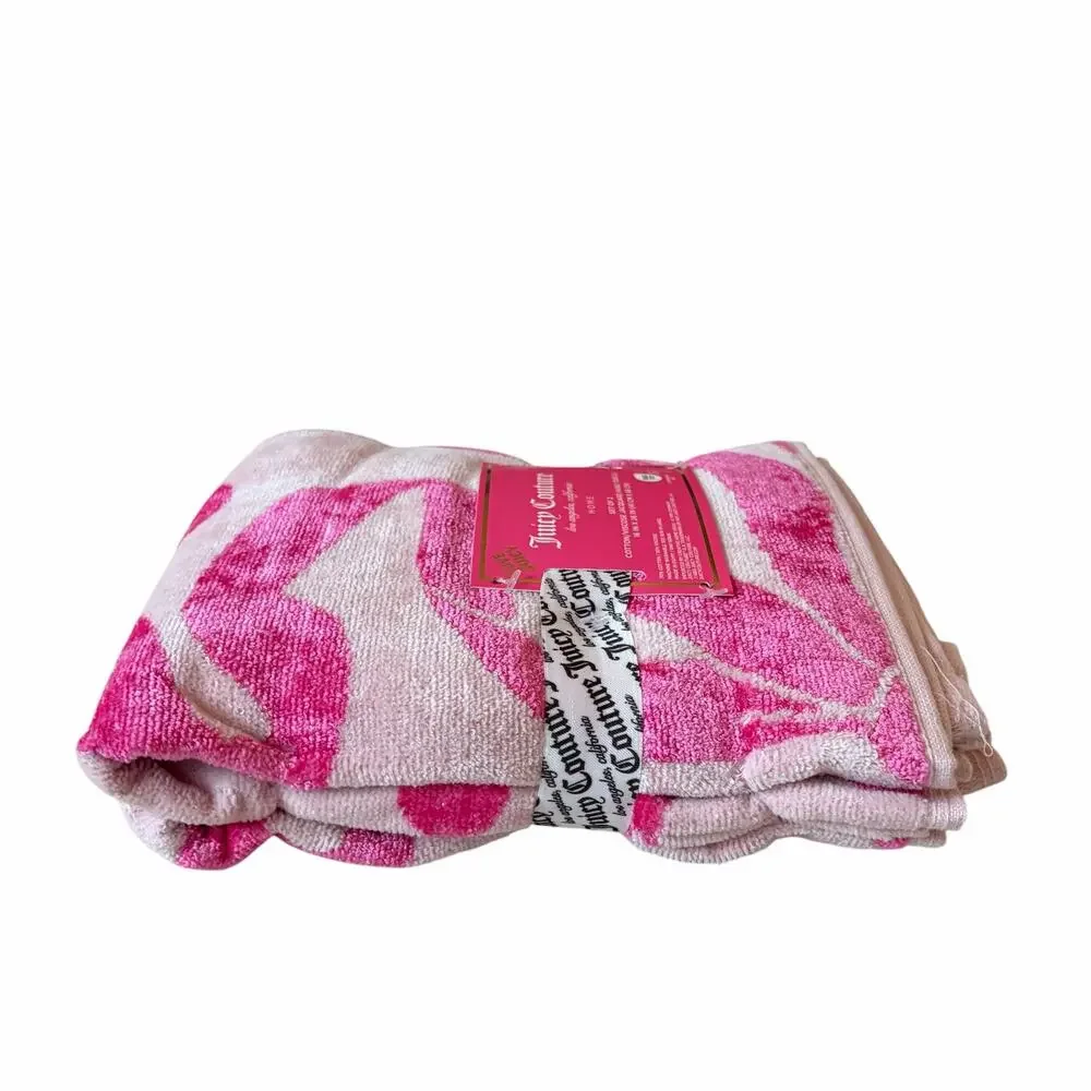 Juicy Couture Pink Bows Hearts Towel Set- 2 Hand & 2 Bath Towels Cotton NEW
